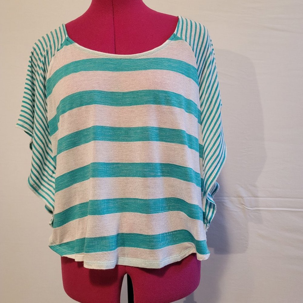 American Rag Teal Stripe Flutter Sleeve Top